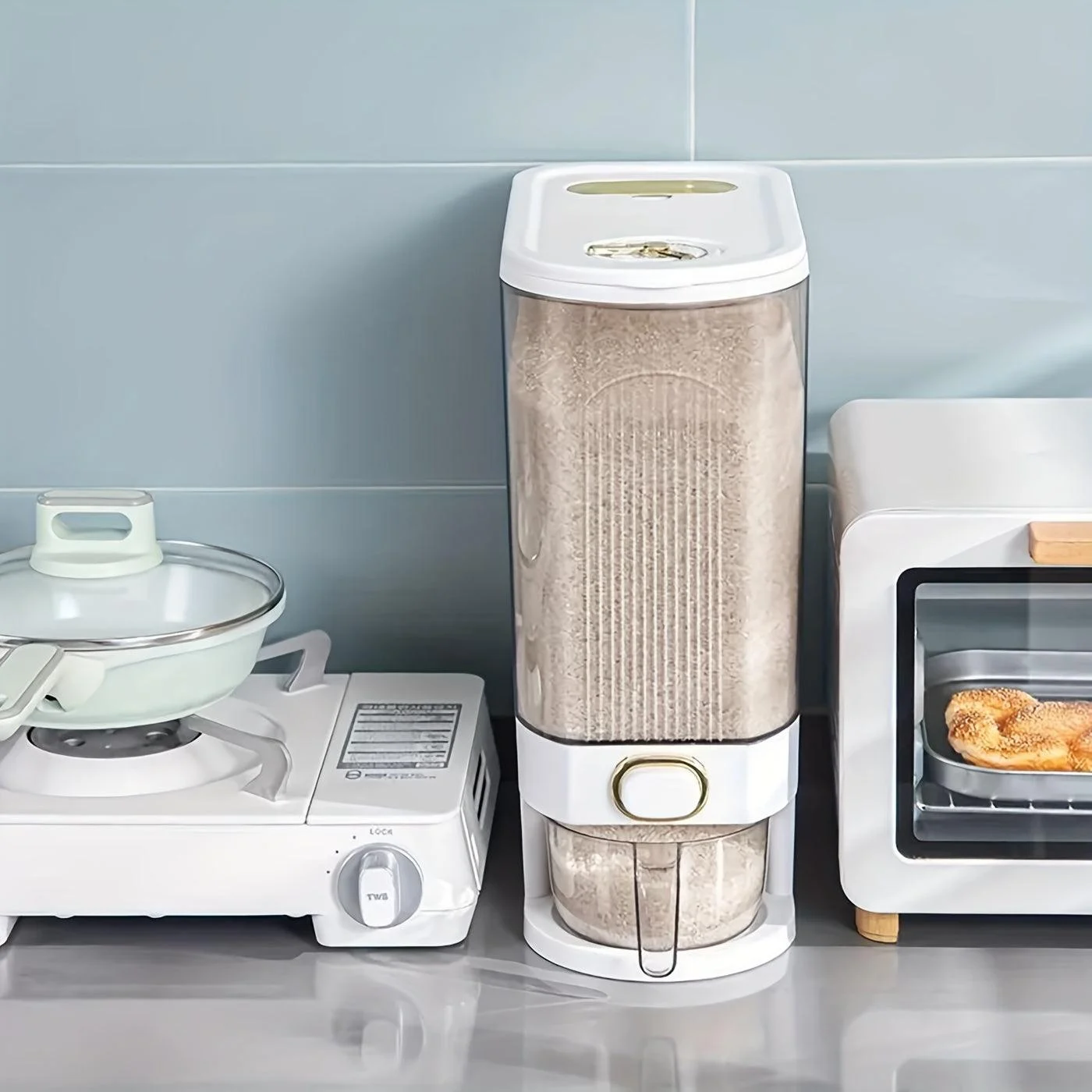 1pc Automatic Output Rice Bucket  Kitchen Supplies -  - #tag1#