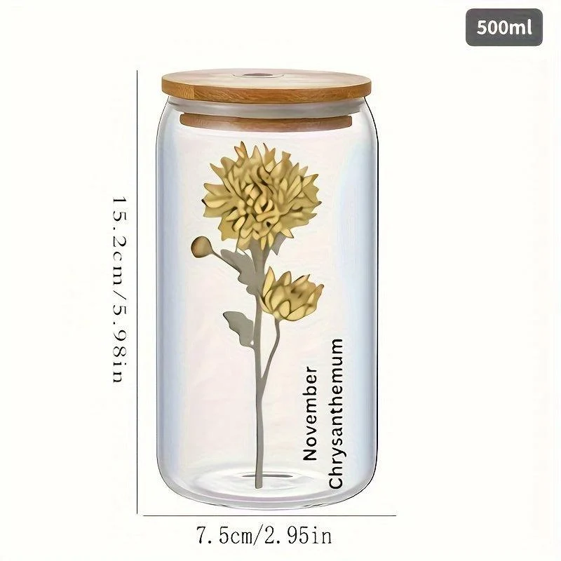 1pc, DIY Personalized Birth Flower Coffee Cup, Birth Flower Glass Tumbler Suitable As Gift -  - #tag1#