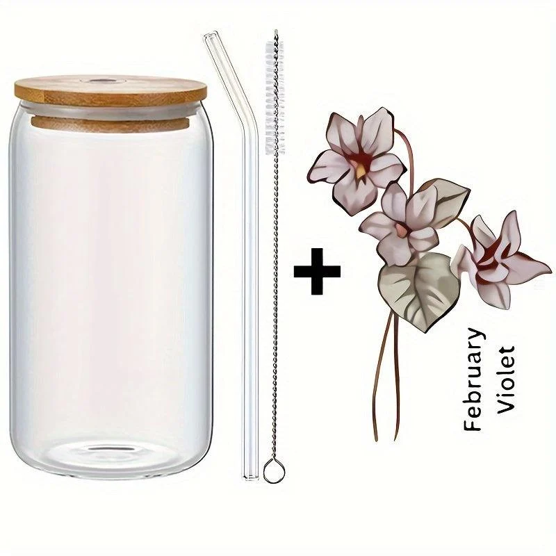 1pc, DIY Personalized Birth Flower Coffee Cup, Birth Flower Glass Tumbler Suitable As Gift -  - #tag1#