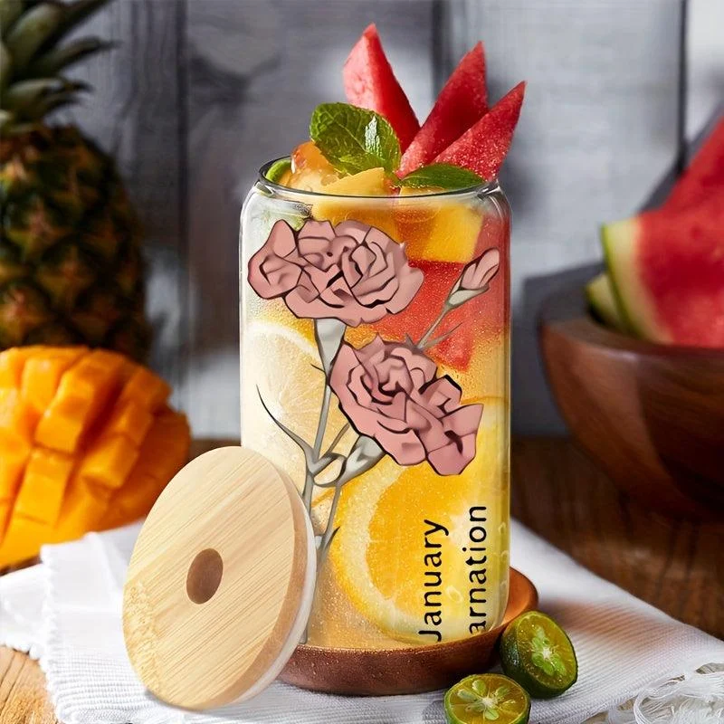 1pc, DIY Personalized Birth Flower Coffee Cup, Birth Flower Glass Tumbler Suitable As Gift -  - #tag1#