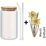 1pc DIY Personalized Birth Flower Coffee Cup Birth Flower Glass Tumbler Suitable As Gift tag1