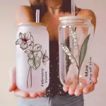 1pc DIY Personalized Birth Flower Coffee Cup Birth Flower Glass Tumbler Suitable As Gift tag1