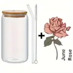 1pc DIY Personalized Birth Flower Coffee Cup Birth Flower Glass Tumbler Suitable As Gift tag1