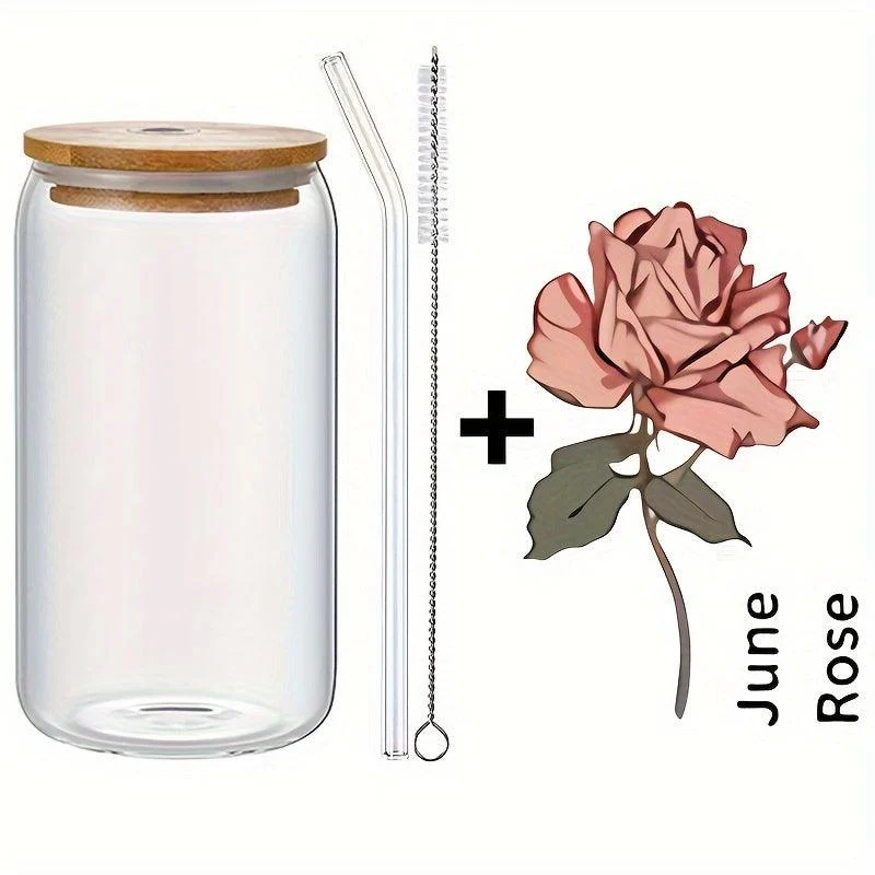 1pc, DIY Personalized Birth Flower Coffee Cup, Birth Flower Glass Tumbler Suitable As Gift -  - #tag1#