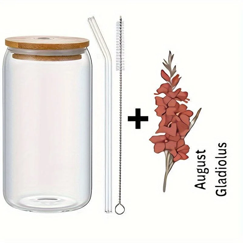 1pc, DIY Personalized Birth Flower Coffee Cup, Birth Flower Glass Tumbler Suitable As Gift -  - #tag1#