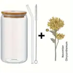 1pc DIY Personalized Birth Flower Coffee Cup Birth Flower Glass Tumbler Suitable As Gift tag1