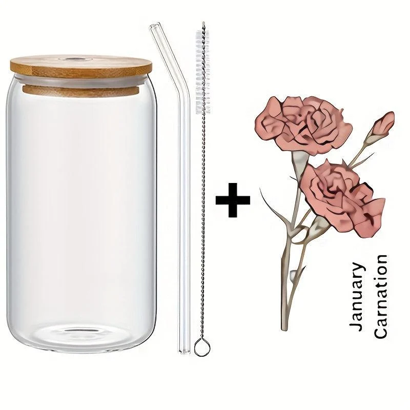 1pc, DIY Personalized Birth Flower Coffee Cup, Birth Flower Glass Tumbler Suitable As Gift -  - #tag1#