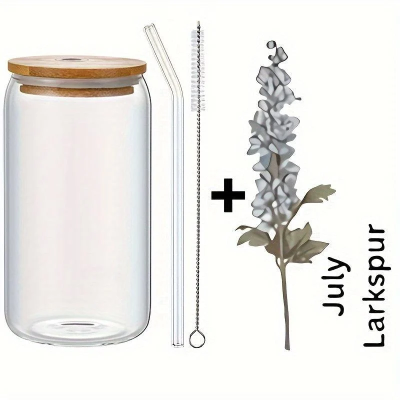 1pc, DIY Personalized Birth Flower Coffee Cup, Birth Flower Glass Tumbler Suitable As Gift -  - #tag1#