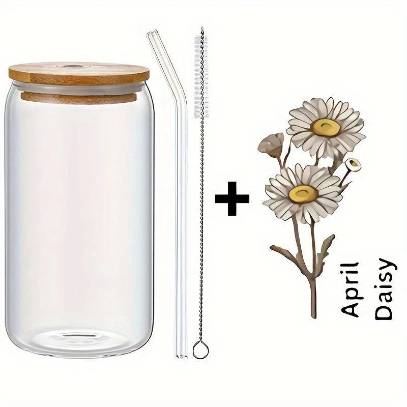 1pc, DIY Personalized Birth Flower Coffee Cup, Birth Flower Glass Tumbler Suitable As Gift -  - #tag1#