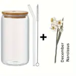 1pc DIY Personalized Birth Flower Coffee Cup Birth Flower Glass Tumbler Suitable As Gift tag1
