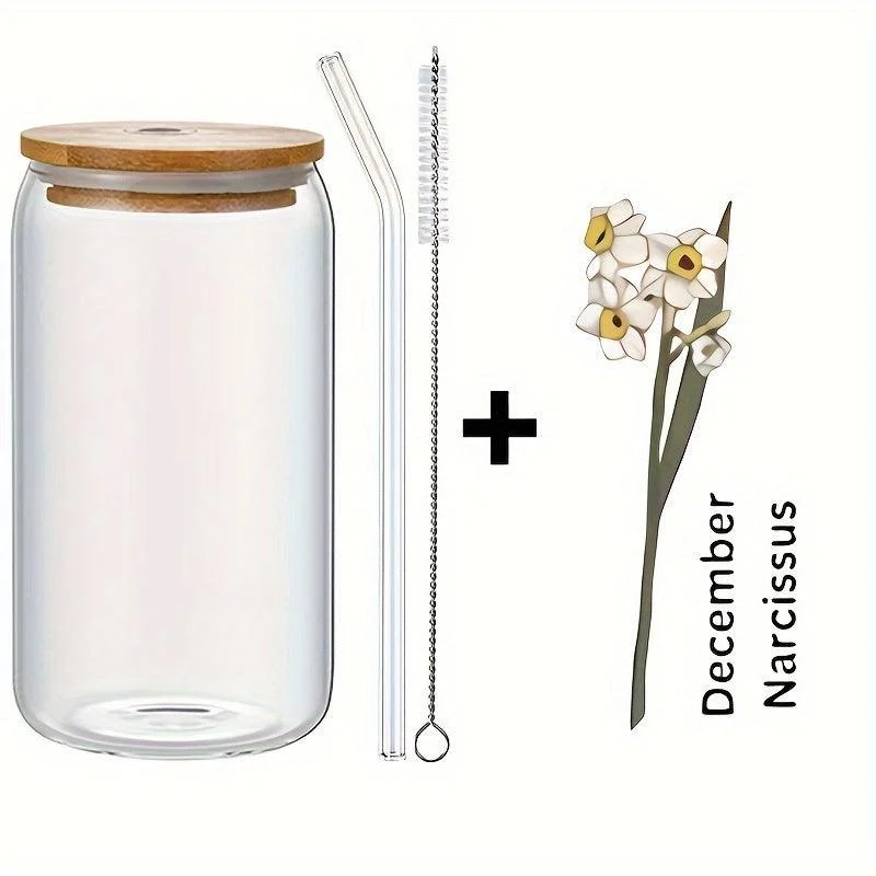1pc, DIY Personalized Birth Flower Coffee Cup, Birth Flower Glass Tumbler Suitable As Gift -  - #tag1#