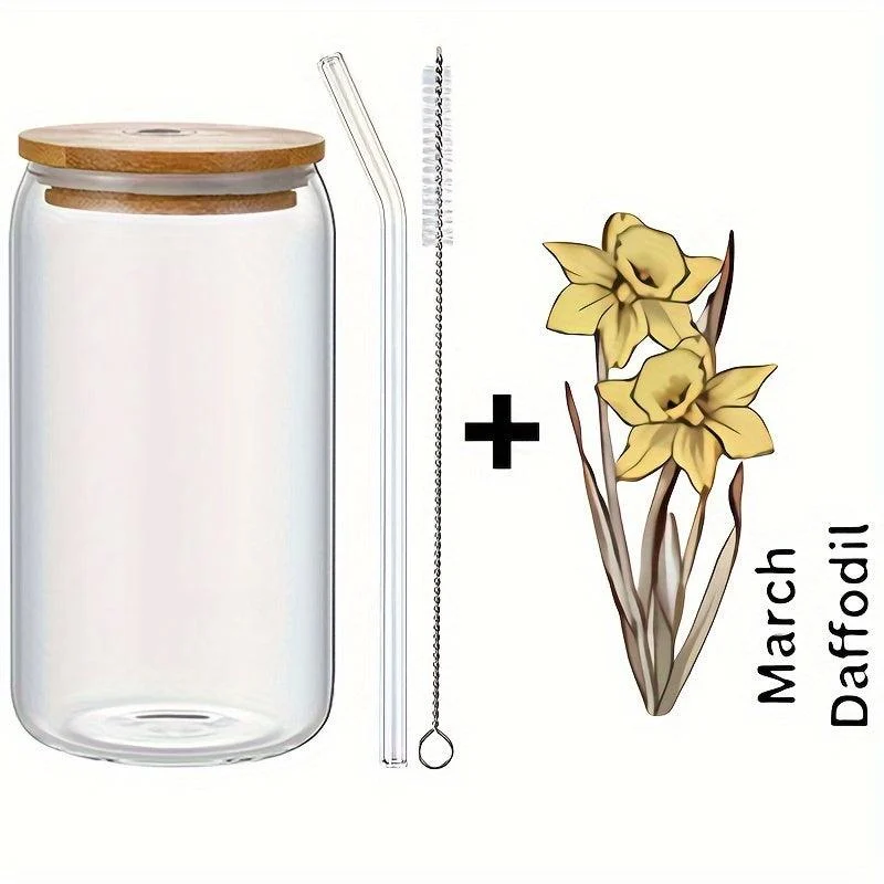 1pc, DIY Personalized Birth Flower Coffee Cup, Birth Flower Glass Tumbler Suitable As Gift -  - #tag1#