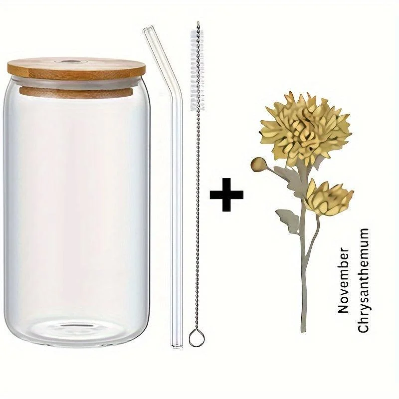 1pc, DIY Personalized Birth Flower Coffee Cup, Birth Flower Glass Tumbler Suitable As Gift -  - #tag1#