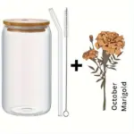 1pc DIY Personalized Birth Flower Coffee Cup Birth Flower Glass Tumbler Suitable As Gift tag1