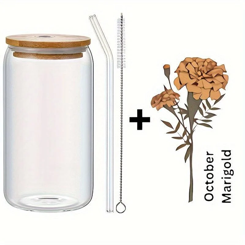 1pc, DIY Personalized Birth Flower Coffee Cup, Birth Flower Glass Tumbler Suitable As Gift -  - #tag1#