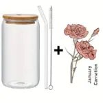 1pc DIY Personalized Birth Flower Coffee Cup Birth Flower Glass Tumbler Suitable As Gift tag1