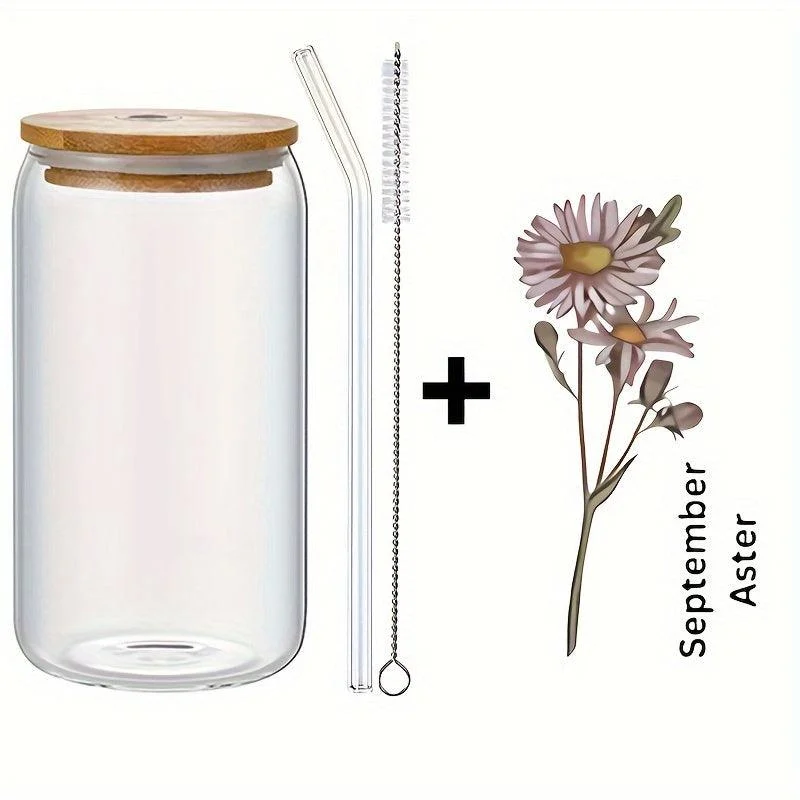 1pc, DIY Personalized Birth Flower Coffee Cup, Birth Flower Glass Tumbler Suitable As Gift -  - #tag1#