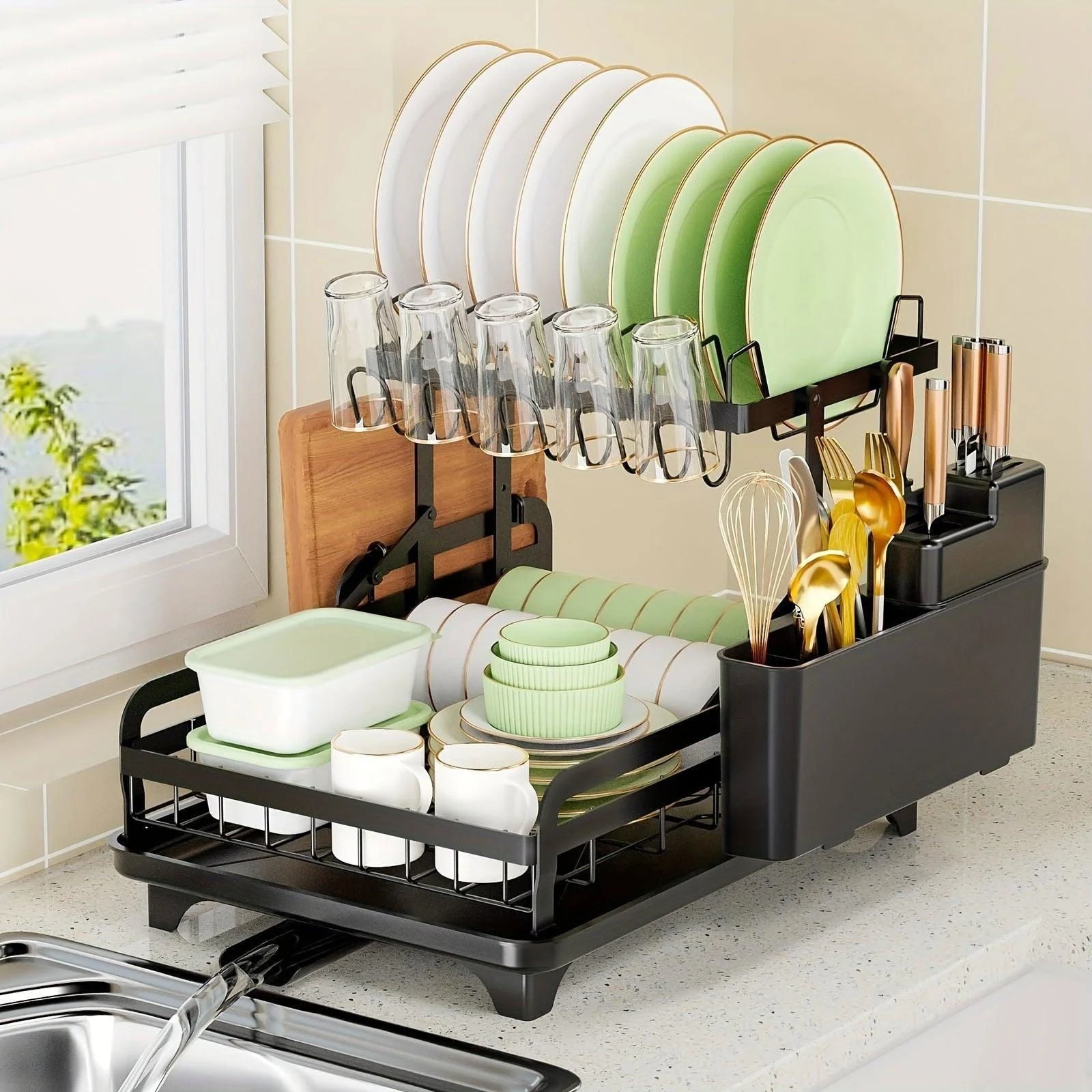 1pc Dish And Bowl Drying Rack For Kitchen, Dish Drying Rack Over The Sink, Adjustable Dish Drying Rack -  - #tag1#