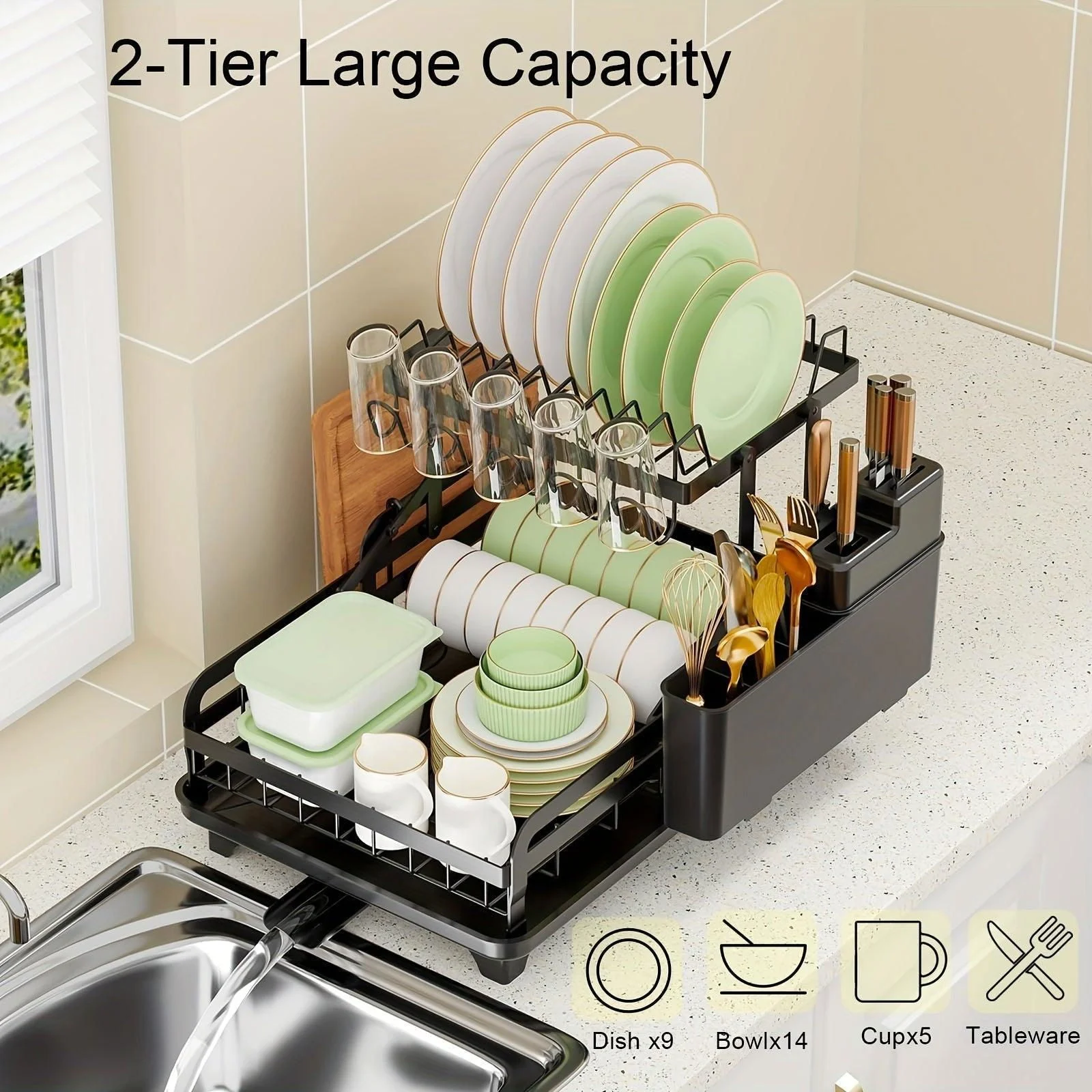 1pc Dish And Bowl Drying Rack For Kitchen, Dish Drying Rack Over The Sink, Adjustable Dish Drying Rack -  - #tag1#