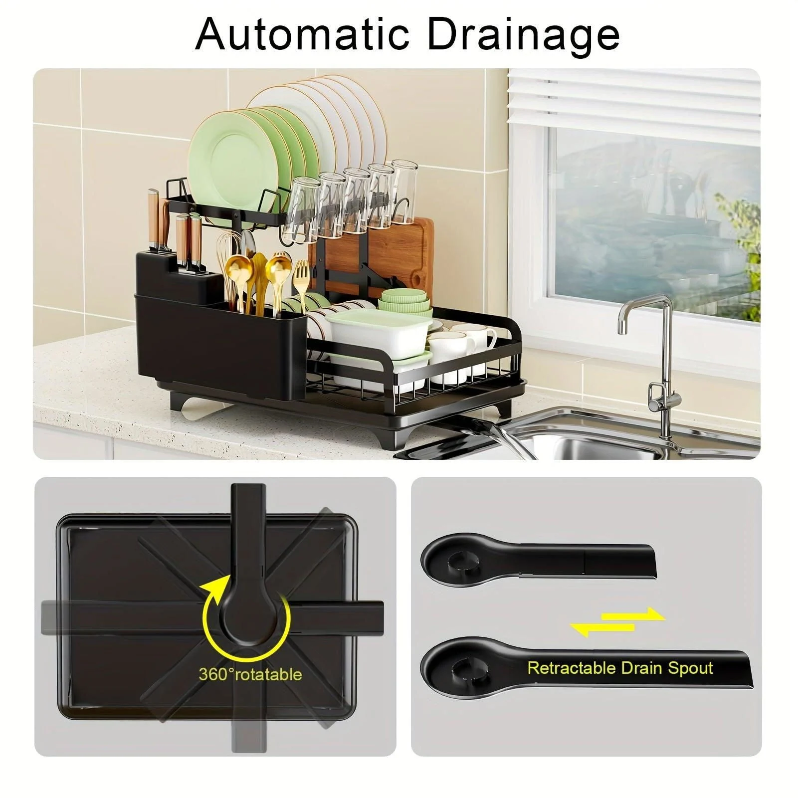 1pc Dish And Bowl Drying Rack For Kitchen, Dish Drying Rack Over The Sink, Adjustable Dish Drying Rack -  - #tag1#
