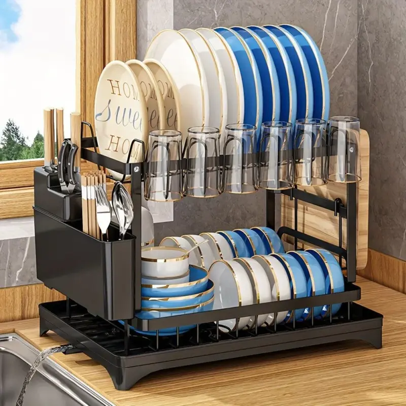 1pc Dish Drying Rack For Kitchen Counter Over The Sink Detachable Larger Capacity 2 Tier Dish Drying Rack tag1