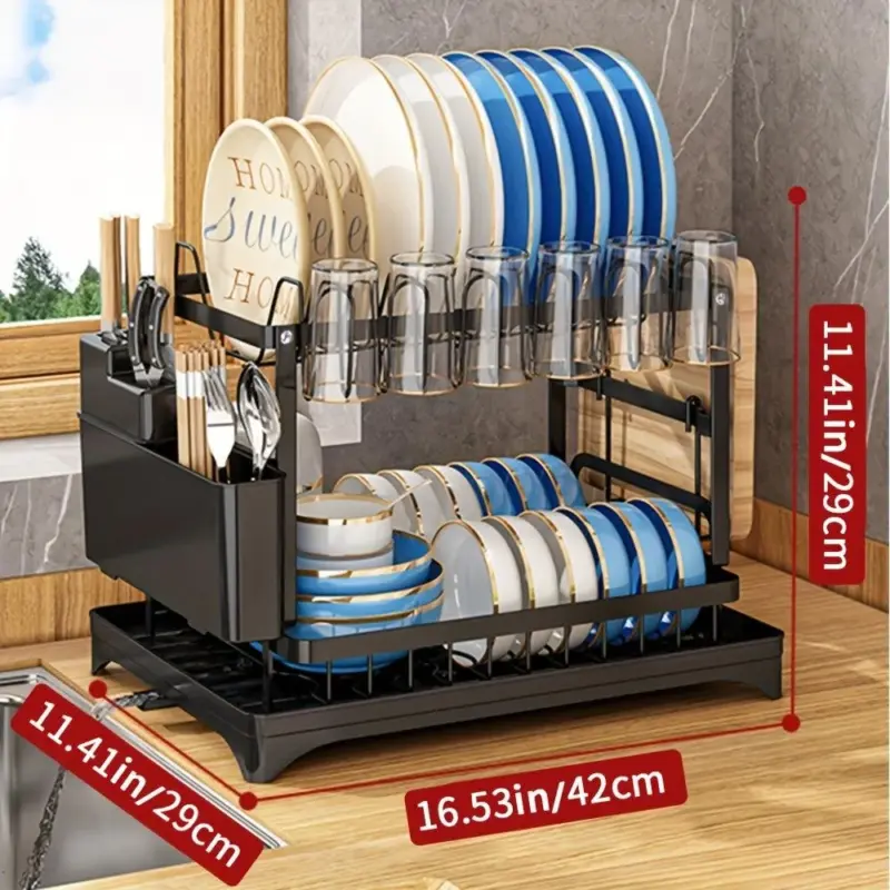 1pc Dish Drying Rack For Kitchen Counter Over The Sink Detachable Larger Capacity 2 Tier Dish Drying Rack tag1