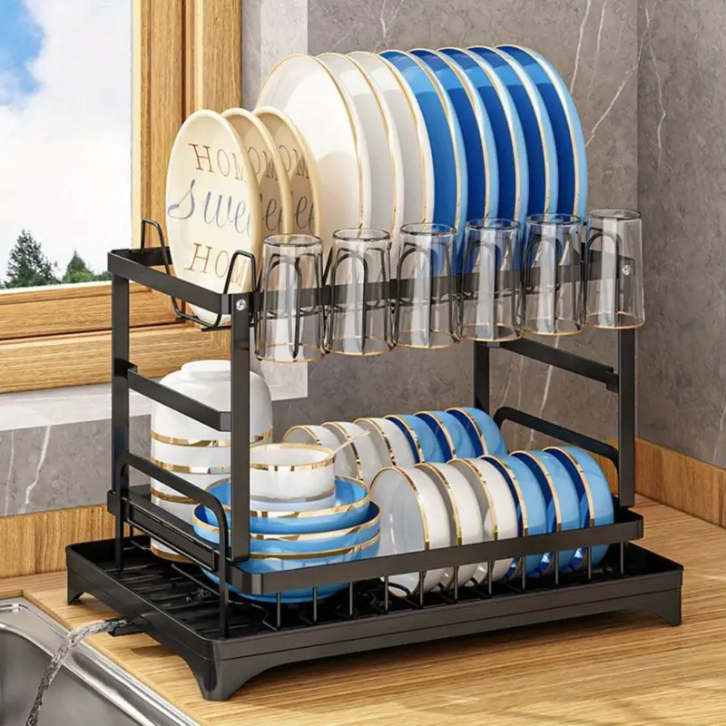 1pc Dish Drying Rack For Kitchen Counter Over The Sink Detachable Larger Capacity 2 Tier Dish Drying Rack tag1