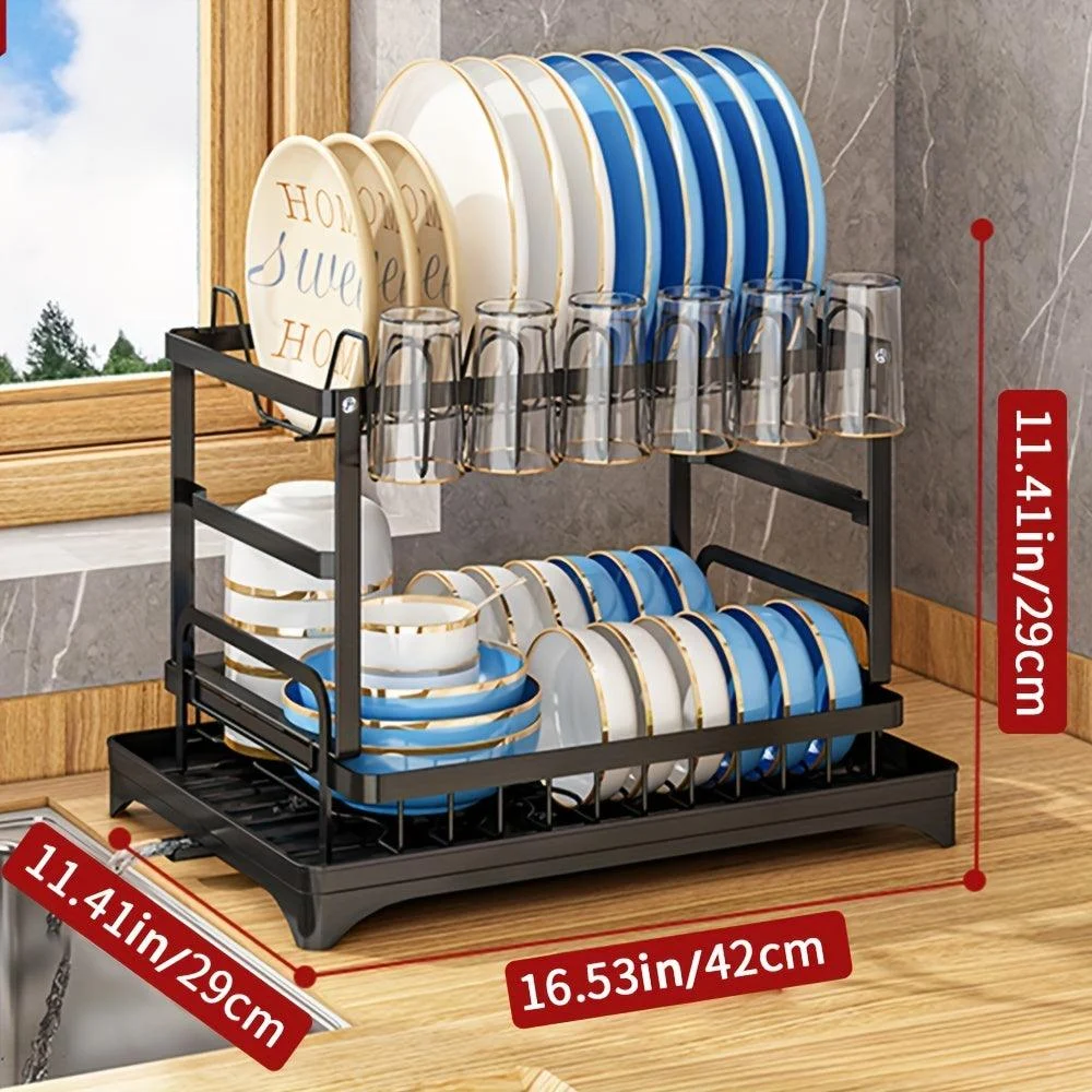 1pc Dish Drying Rack For Kitchen Counter Over The Sink, Detachable Larger Capacity 2-Tier Dish Drying Rack -  - #tag1#