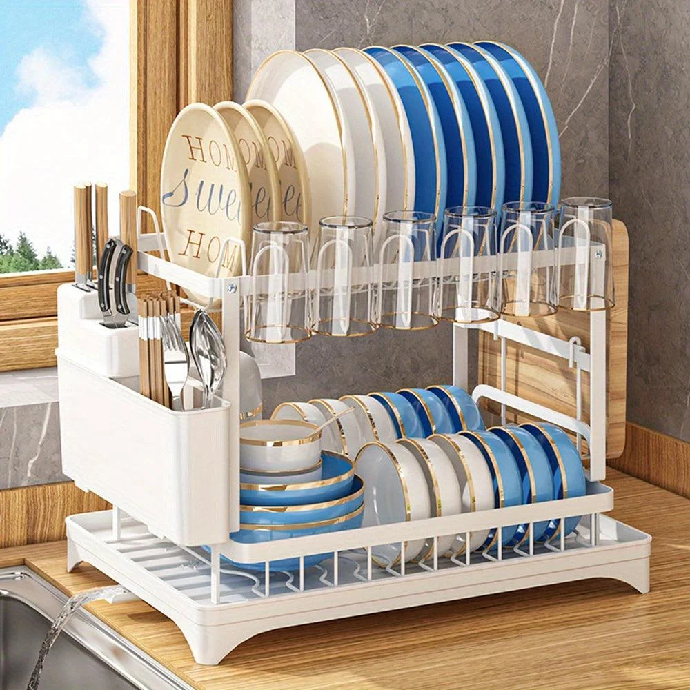1pc Dish Drying Rack For Kitchen Counter Over The Sink, Detachable Larger Capacity 2-Tier Dish Drying Rack -  - #tag1#