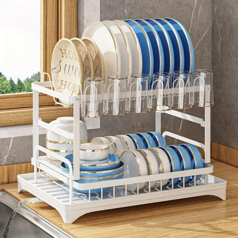 1pc Dish Drying Rack For Kitchen Counter Over The Sink Detachable Larger Capacity 2 Tier Dish Drying Rack tag1
