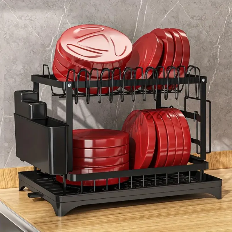 1pc Dish Drying Rack For Kitchen Counter Over The Sink Detachable Larger Capacity 2 Tier Dish Drying Rack tag1