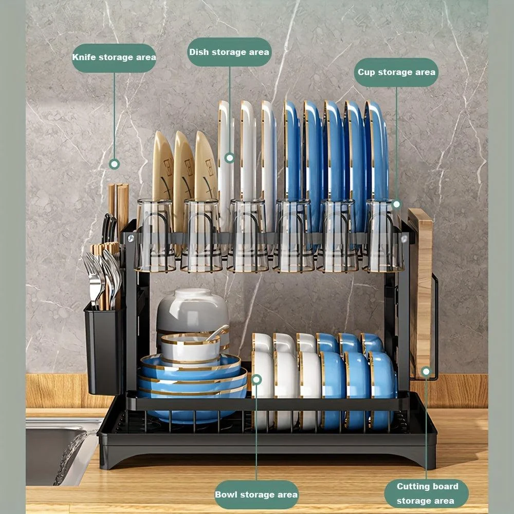 1pc Dish Drying Rack For Kitchen Counter Over The Sink, Detachable Larger Capacity 2-Tier Dish Drying Rack -  - #tag1#