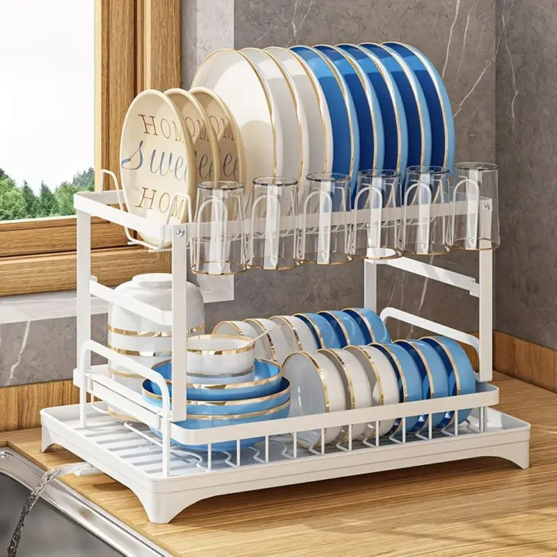 1pc Dish Drying Rack For Kitchen Counter Over The Sink Detachable Larger Capacity 2 Tier Dish Drying Rack tag1