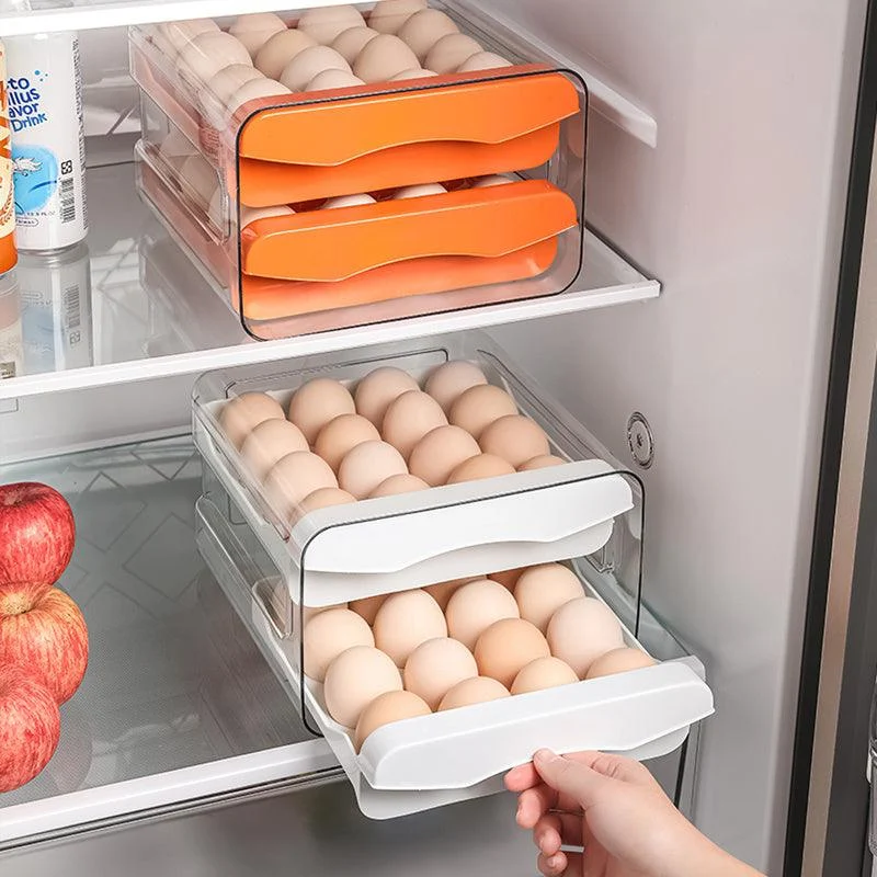 1pc Kitchen Double Layers Egg Storage Box, 32 Compartment Household Drawer Refrigerator Transparent Preservation Box That Can Be Stacked With Egg Tray An - - #tag1#