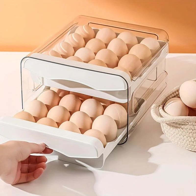 1pc Kitchen Double Layers Egg Storage Box, 32 Compartment Household Drawer Refrigerator Transparent Preservation Box That Can Be Stacked With Egg Tray An -  - #tag1#
