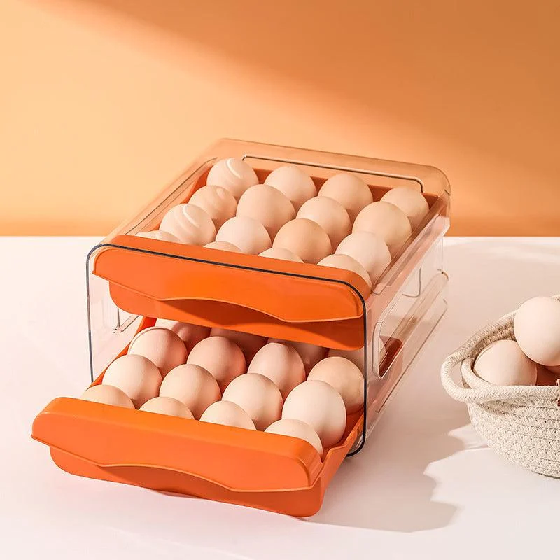 1pc Kitchen Double Layers Egg Storage Box, 32 Compartment Household Drawer Refrigerator Transparent Preservation Box That Can Be Stacked With Egg Tray An -  - #tag1#