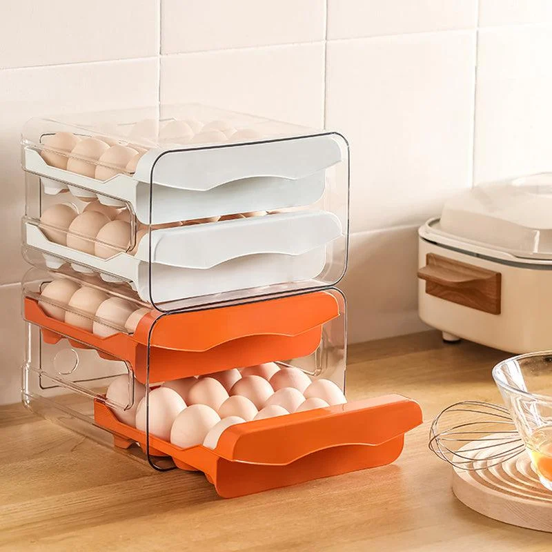1pc Kitchen Double Layers Egg Storage Box, 32 Compartment Household Drawer Refrigerator Transparent Preservation Box That Can Be Stacked With Egg Tray An -  - #tag1#