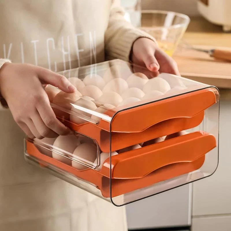 1pc Kitchen Double Layers Egg Storage Box, 32 Compartment Household Drawer Refrigerator Transparent Preservation Box That Can Be Stacked With Egg Tray An -  - #tag1#