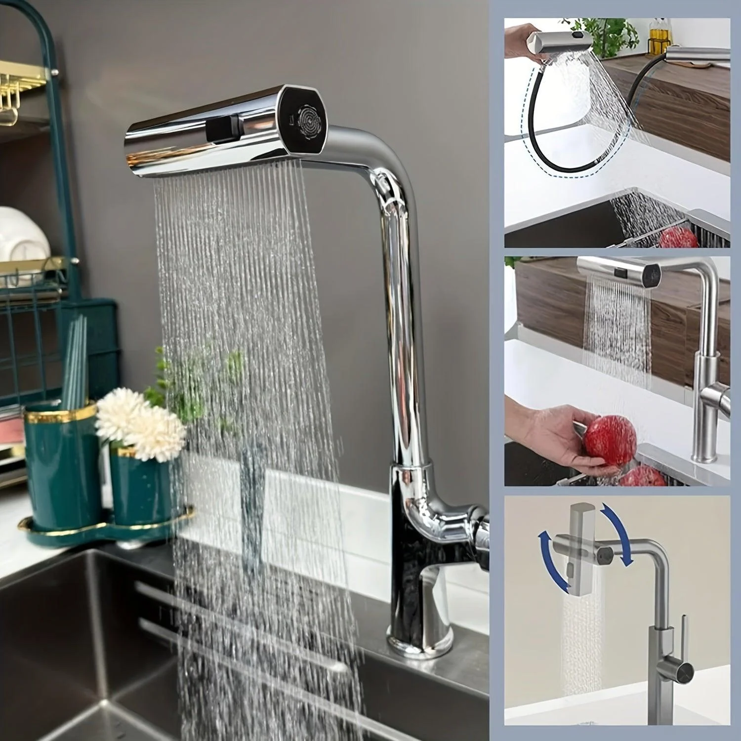 1pc Kitchen Faucet, Metal Faucets For Kitchen, Copper Made Waterfall Faucet With Multi-Directional Rotating -  - #tag1#