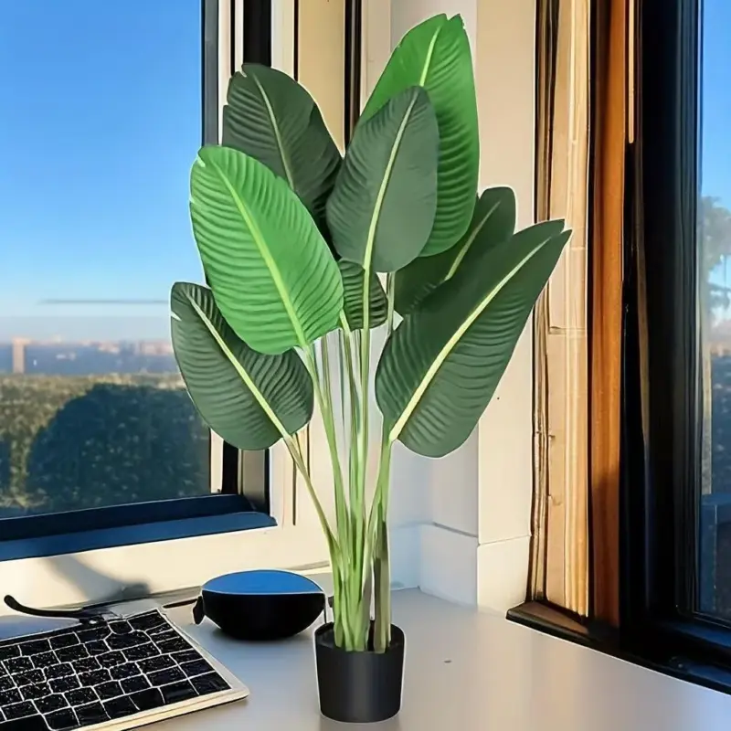 1pc Modern Artificial Bird of Paradise Plant 4 Feet Faux Palm Tree with 8 Trunks Perfect for Indoor and Outdoor Decor tag1
