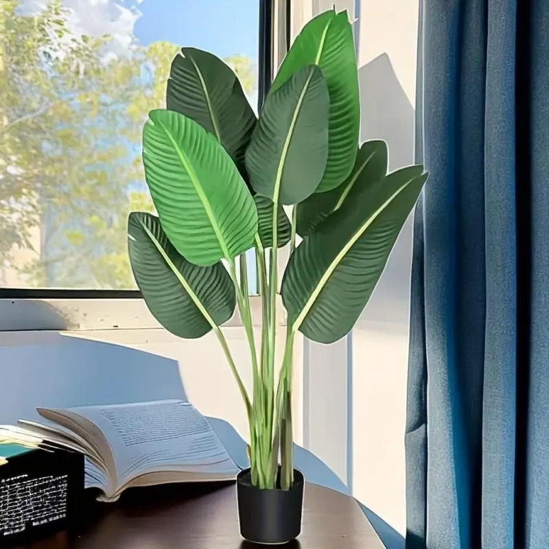 1pc Modern Artificial Bird of Paradise Plant 4 Feet Faux Palm Tree with 8 Trunks Perfect for Indoor and Outdoor Decor tag1