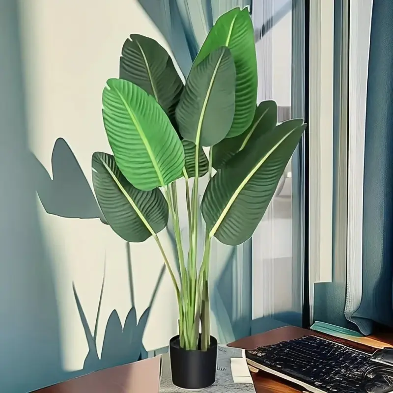 1pc Modern Artificial Bird of Paradise Plant 4 Feet Faux Palm Tree with 8 Trunks Perfect for Indoor and Outdoor Decor tag1