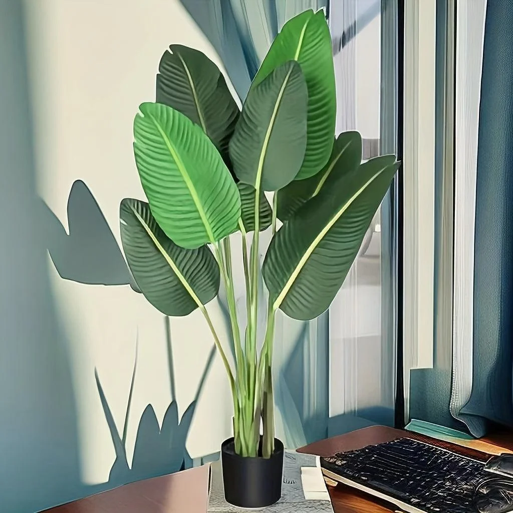 1pc Modern Artificial Bird of Paradise Plant - 4 Feet Faux Palm Tree with 8 Trunks - Perfect for Indoor and Outdoor Decor -  - #tag1#