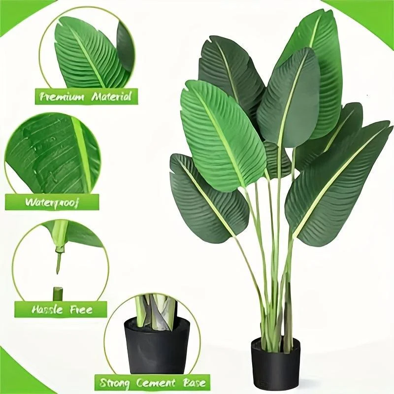 1pc Modern Artificial Bird of Paradise Plant - 4 Feet Faux Palm Tree with 8 Trunks - Perfect for Indoor and Outdoor Decor -  - #tag1#