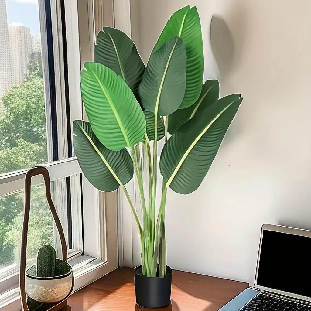 1pc Modern Artificial Bird of Paradise Plant - 4 Feet Faux Palm Tree with 8 Trunks - Perfect for Indoor and Outdoor Decor -  - #tag1#