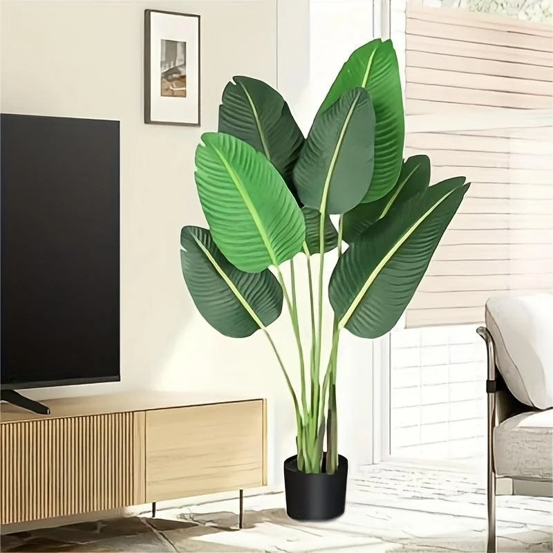 1pc Modern Artificial Bird of Paradise Plant - 4 Feet Faux Palm Tree with 8 Trunks - Perfect for Indoor and Outdoor Decor -  - #tag1#