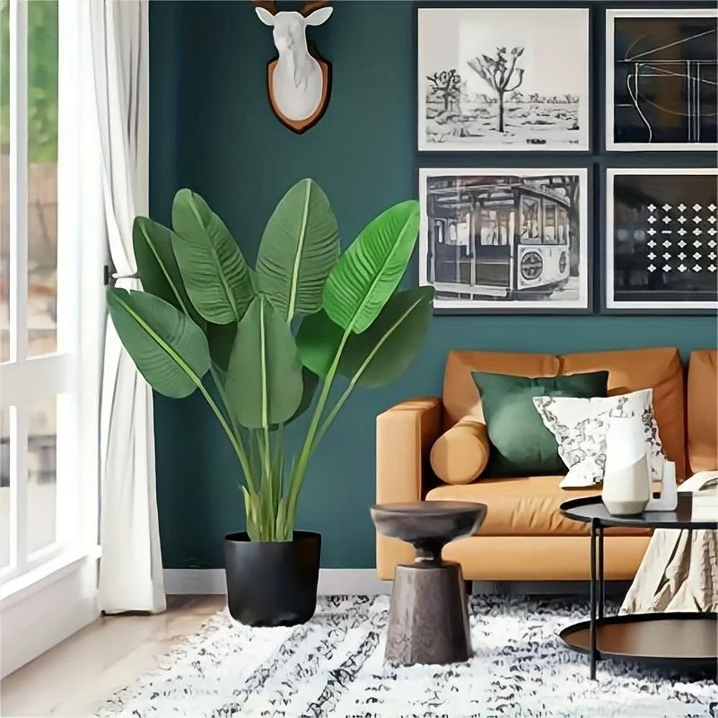 1pc Modern Artificial Bird of Paradise Plant - 4 Feet Faux Palm Tree with 8 Trunks - Perfect for Indoor and Outdoor Decor -  - #tag1#