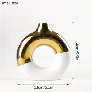 1pc Modern Round Electroplated Boho Ceramic Vase In Nordic Style For Dining Table