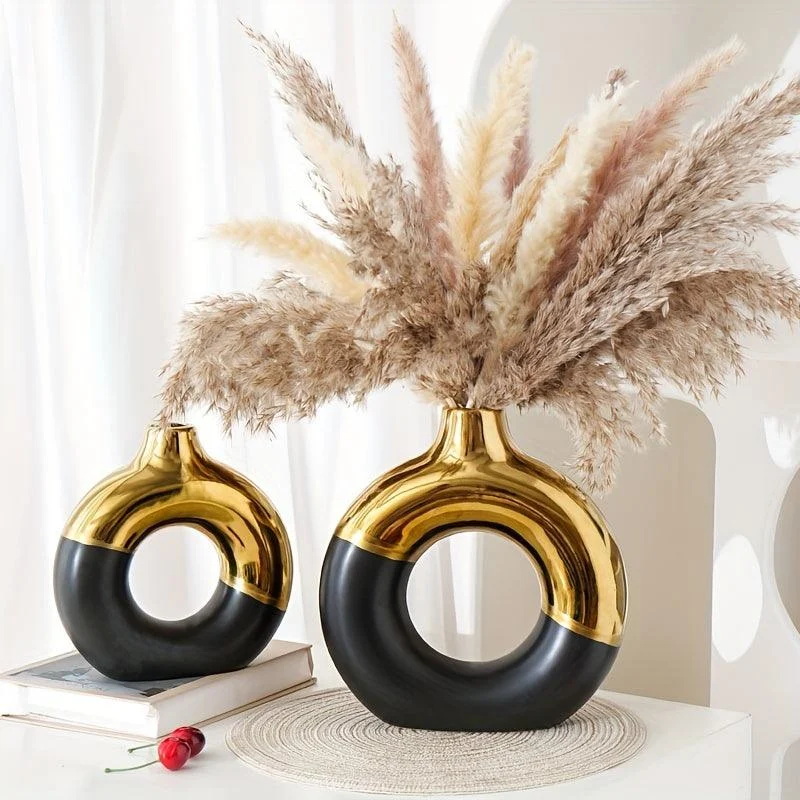 1pc Modern Round Electroplated Boho Ceramic Vase In Nordic Style For Dining Table -  - #tag1#