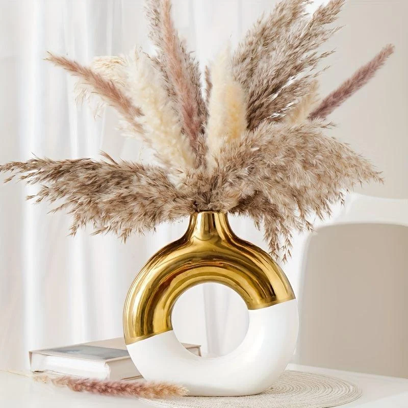 1pc Modern Round Electroplated Boho Ceramic Vase In Nordic Style For Dining Table -  - #tag1#